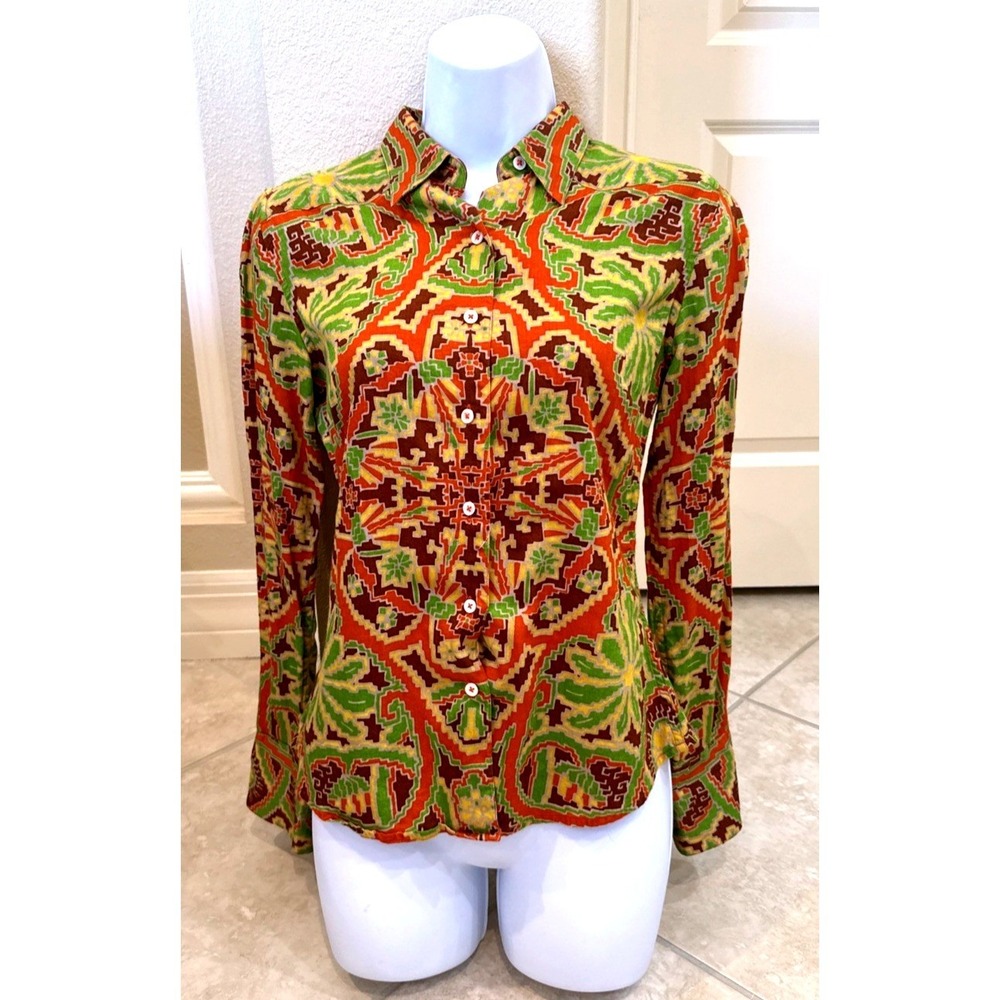 Robert Graham Womens 6 Long Sleeve Button Down Shirt Geometric Floral Print